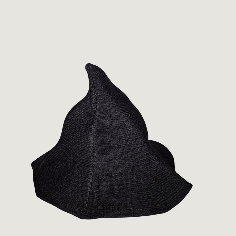 Black Knit Witch Hat Adult Wide Brim Pointed Foldable Halloween Whimsigoth 1PC
